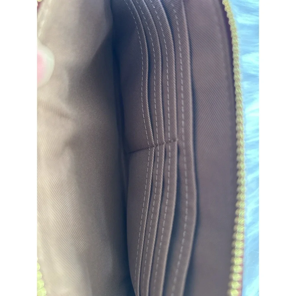 Coach Double Zip Wallet Tan Multi Canvas Leather Wristlet NEW